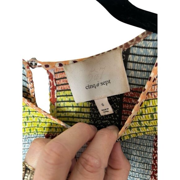 Cinq a Sept 5a7 Patchwork Rika Dress Size 6 Cottage Prairie Puff Sleeve Artsy - Picture 7 of 15